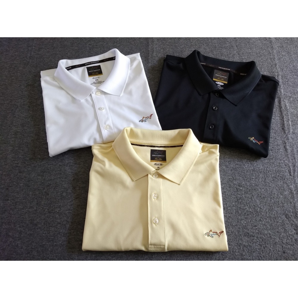 Greg Norman Tasso Elba‎ Play Dry Golf Shirts Mens XXL White Yellow & Black READ